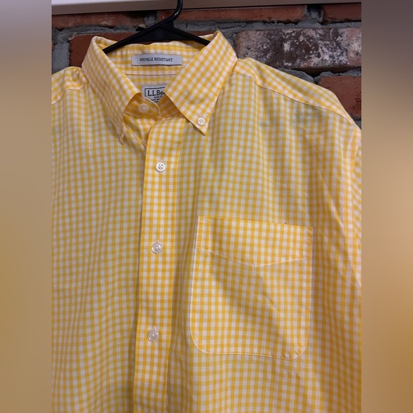LL Bean Yellow Gingham Wrinkle Resistant Men's Shirt Size M - Picture 3 of 12